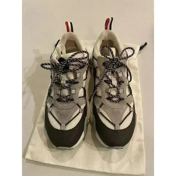 Moncler Compassor Low Top Sneakers White Black Grey Women’s 39.5 9.5 Mens 8 Shoe - Picture 4 of 12